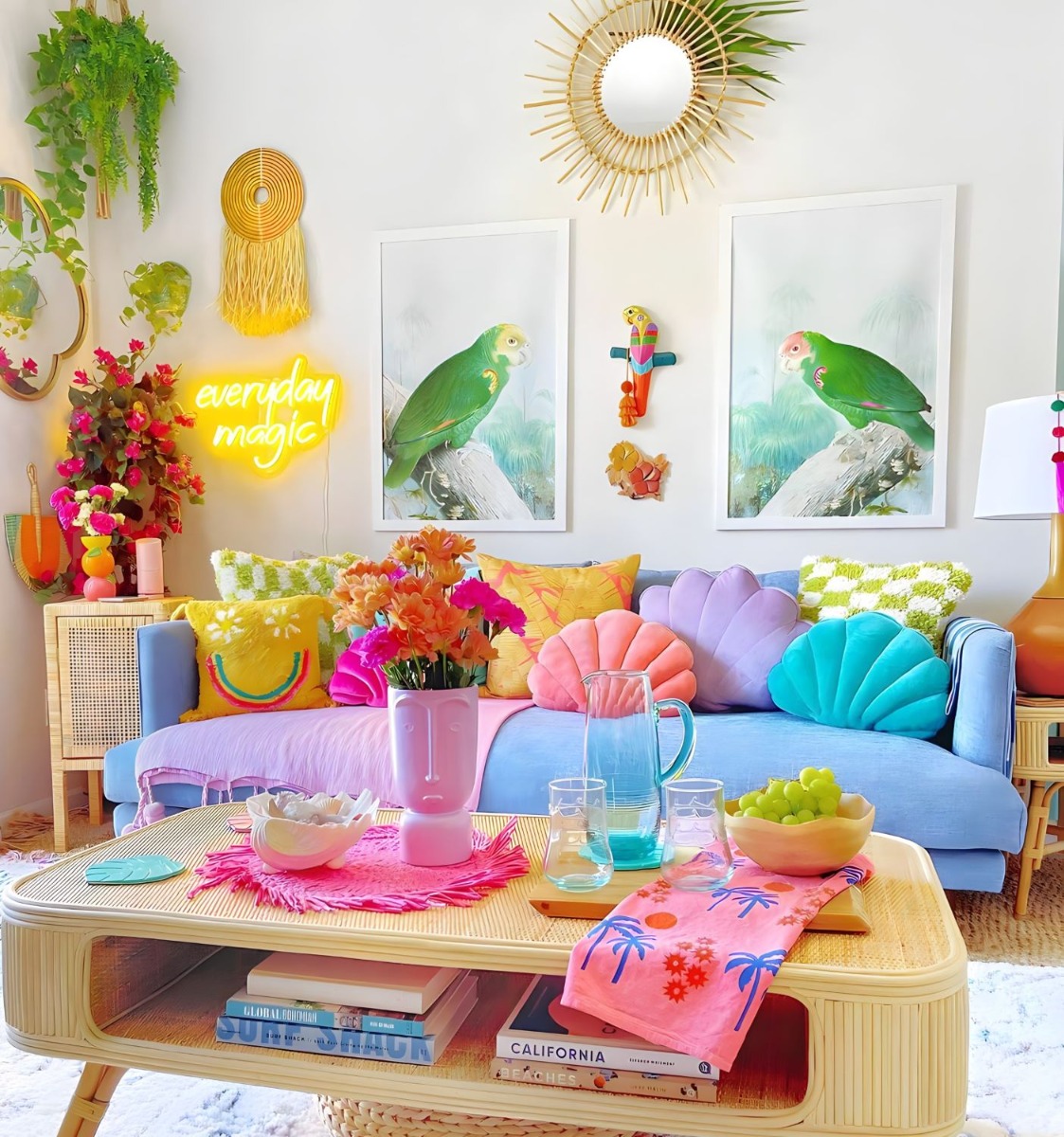 Everyday Magic Custom Neon® quote sign in a living room @tropicali_haven