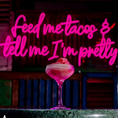 Feed Me Tacos and Tell Me I'm Pretty pink Custom Neon® restaurant wall sign @caballitosperth