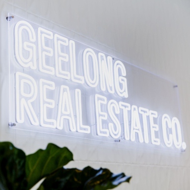 Real estate agent business name sign in white LED by Custom Neon® on a white wall @geelongrealestateco