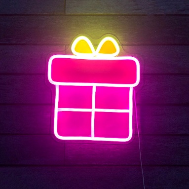 Custom Neon® pink gift box lightup decoration