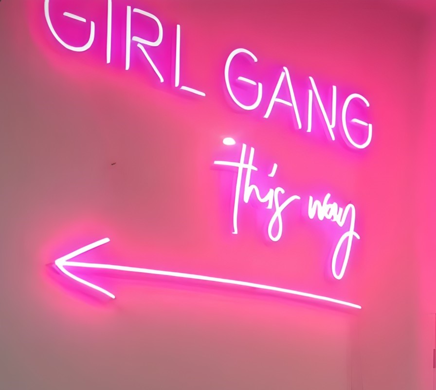 Custom Neon® pink directional sign @mincfit