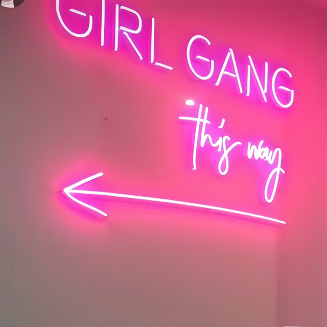 Custom Neon® pink Girl Gang This Way arrow sign @mincfit