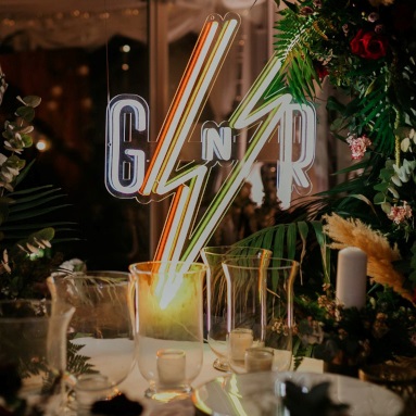 Custom Neon® Guns & Roses inspired wedding logo @brokenspooncakes @katiefarrellphoto