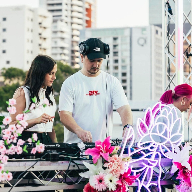 Pink Custom Neon® DJ booth event sign @wldflwr.co