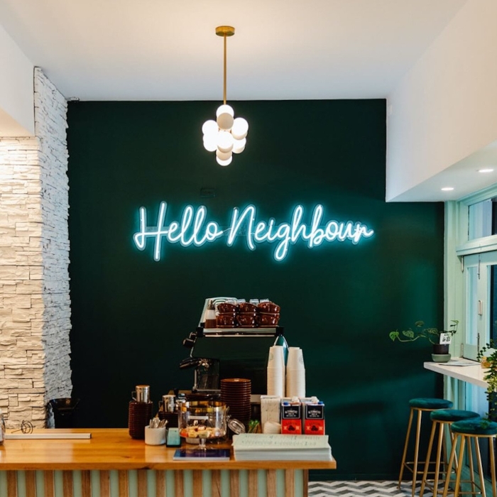 Mint green Custom Neon® restaurant quote sign @artusignoccheria