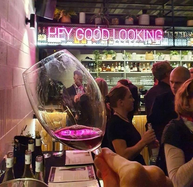 Hey Good Looking pink Custom Neon® selfie sign @theoldsynagoguefremantle