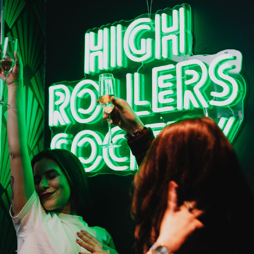 Custom Neon® green wall sign for bar @allstarlanes