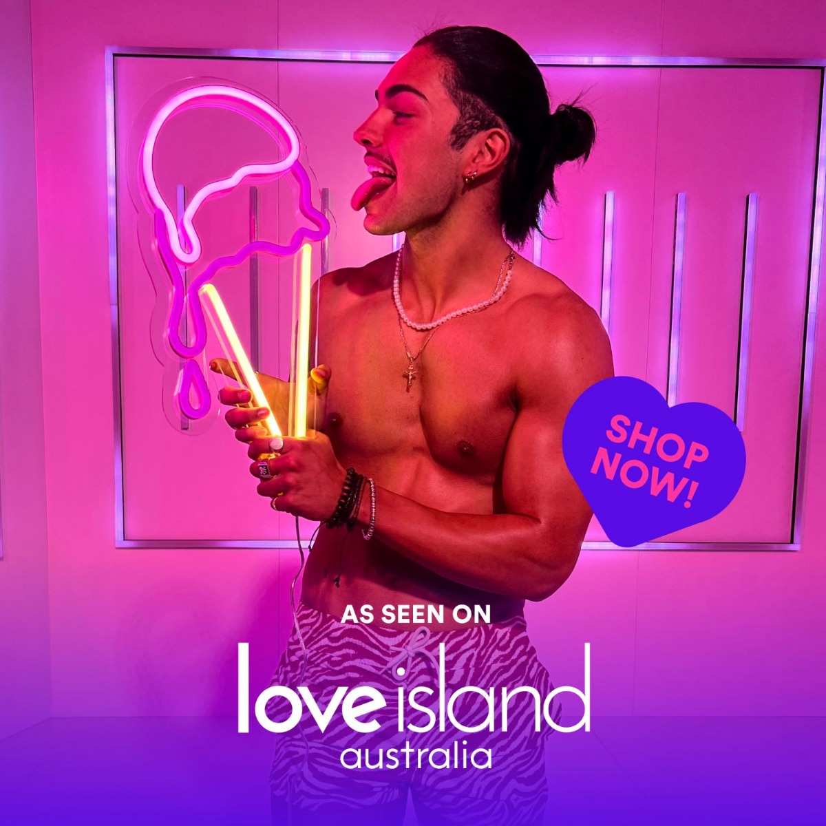 Custom Neon® Ice cream cone modelled by Austen Bugeja - made for the Love Island Australia Merchandise Collection