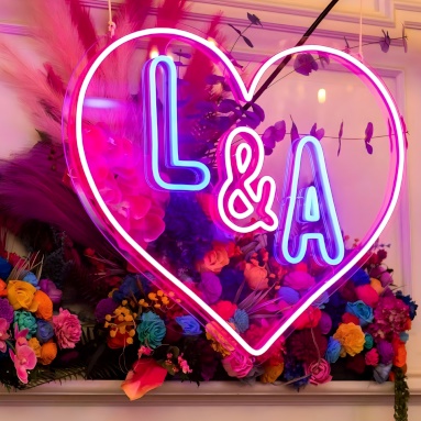 Pink & blue Custom Neon® initial heart for wedding planned by @thebridebox