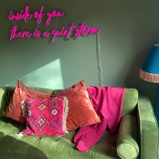 Custom Neon® hot pink customised quote sign on green wall @harrietnicolson