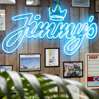 Tropical blue Custom Neon® logo sign @JimmysIcedCoffee