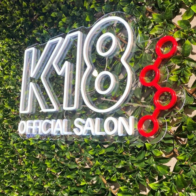 Custom Neon® hair salon logo sign in product display @k18hair_australia