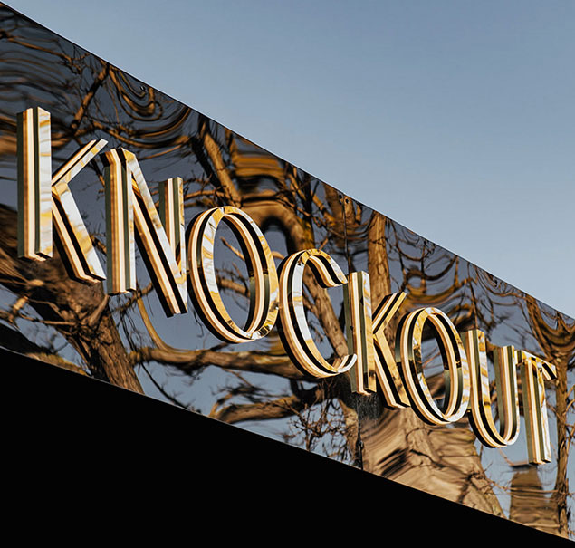 Gold mirrored stainless steel channel letter sign for Knockout Brows by Custom Neon