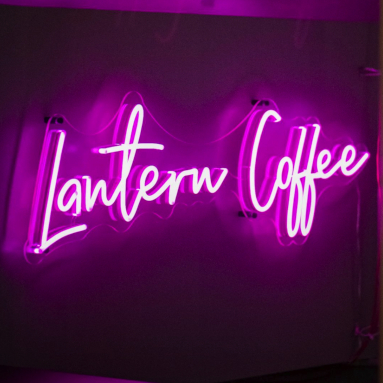 Hot pink Custom Neon® wall sign @lanterncoffeebar