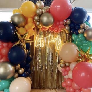 Custom Neon® Let's Party sign with balloon arch @justpeachylr