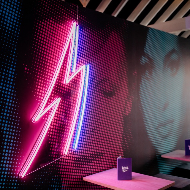 Custom Neon® restaurant david bowie mural sign @wahwahgee