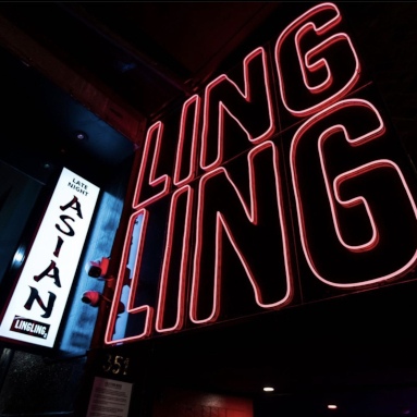 Outdoor red Custom Neon® restaurant name sign @linglingsbne