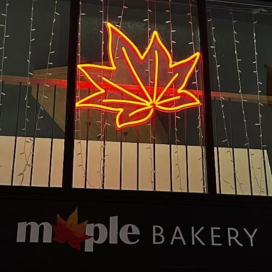 Custom Neon® bakery window wall art @maplebakerysurfcoast