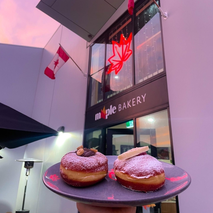 Custom Neon® bakery window wall art @maplebakerysurfcoast