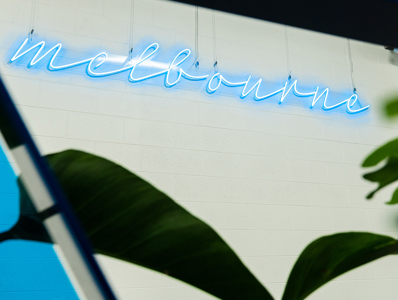 Custom Neon® blue Melbourne sign for tennis.com.au @australianopen