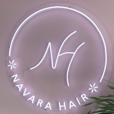White hair salon logo sign by Custom Neon® @navarahair