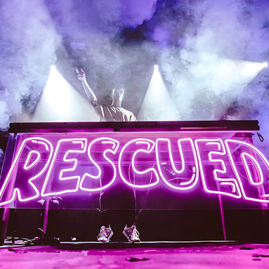 Custom Neon™ large pink LED neon stage sign in a double lined bubble font