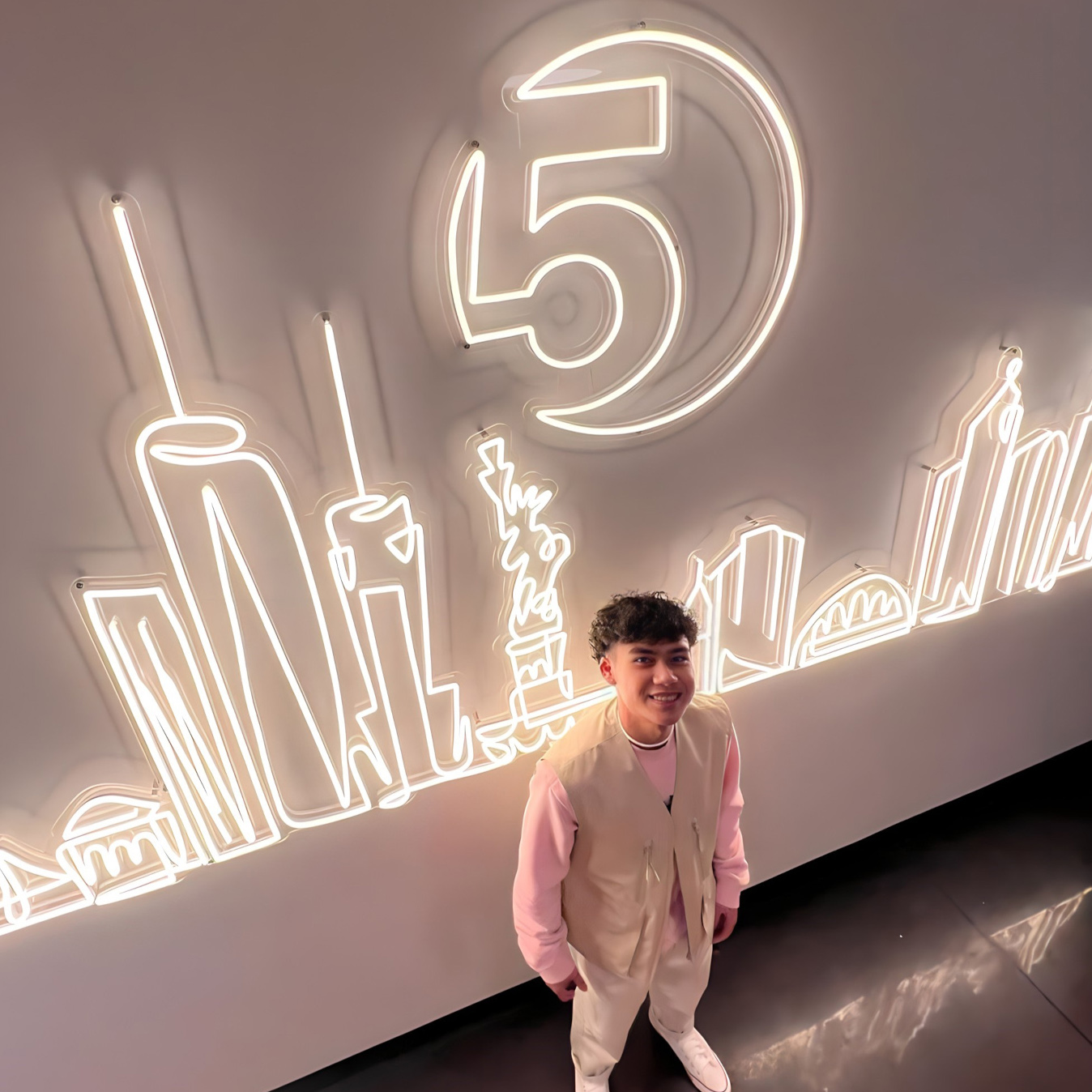 Custom Neon® large off-white LED neon NYC skyline artwork on a white wall