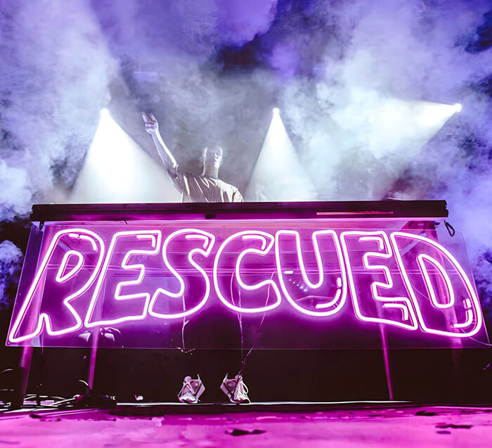 Custom Neon™ large pink LED neon stage sign in a double lined bubble font