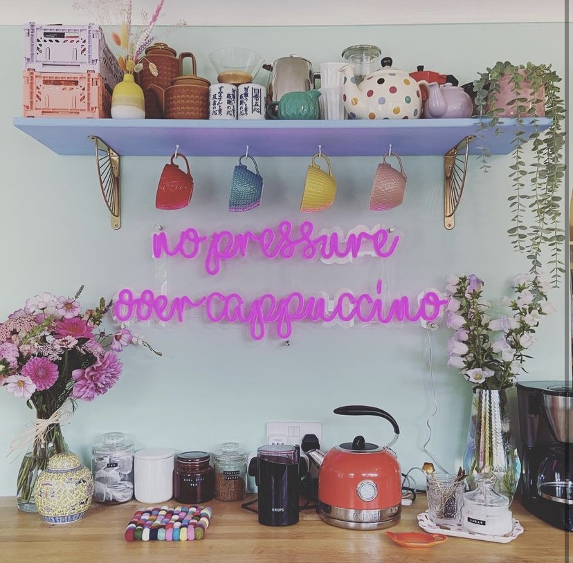 Pink Custom Neon® No Pressure Over Cappuccino sign