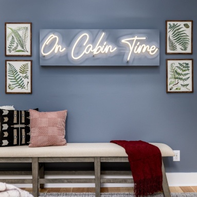 On Cabin Time white Airbnb wall sign by Custom Neon® @somerled.designs