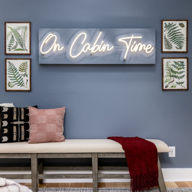 On Cabin Time white Airbnb wall sign by Custom Neon® @somerled.designs