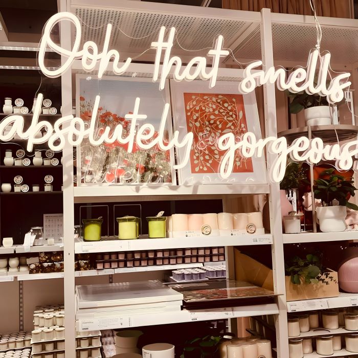 Ooh That Smells Absolutely Gorgeous Custom Neon® product display sign above the candles @ikeasheffield photo@jennywray32