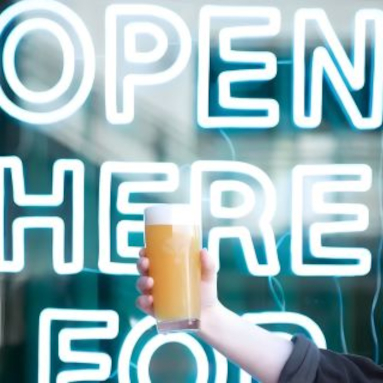 Custom Neon® blue Open Here for Beer sign @beardedirisbewing