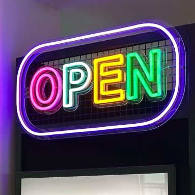 Custom Neon® colorful framed open sign @cebasolutionspetersfield