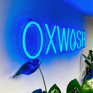 Blue Custom Neon® logo @oxwash