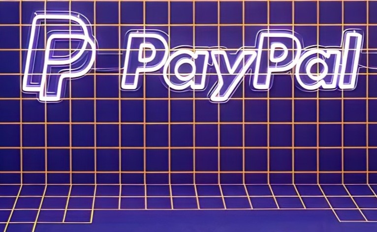 PayPal combination logo in white LED neon on blue tiled wall - sign made by Custom Neon®