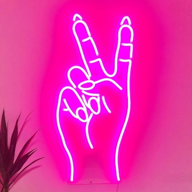 Hot pink Custom Neon® nail salon peace sign @peachinails
