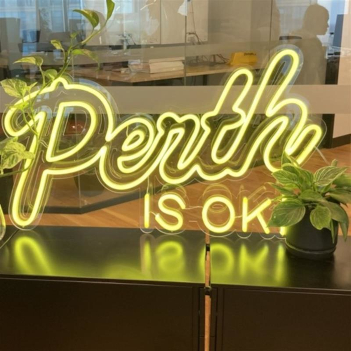 Yellow Custom Neon® sign for Perth offices @perthisok