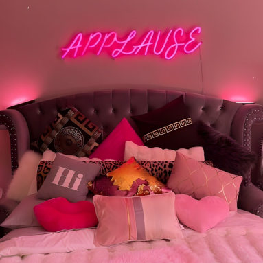 Custom Neon® pink sign in bedroom @seanapplause