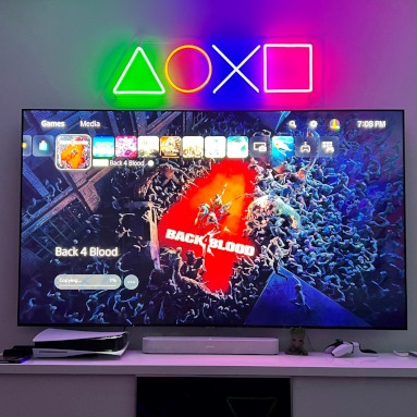 Custom Neon® playstation wall art above the gaming station @ryanmcpherson