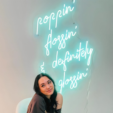 Mint colored Custom Neon® sign on a white wall @alldaywithann 