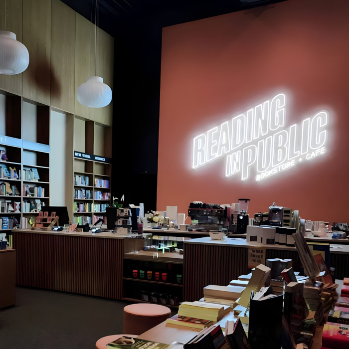 Custom Neon® large white LED neon retail store name sign @readinginpublicbooks