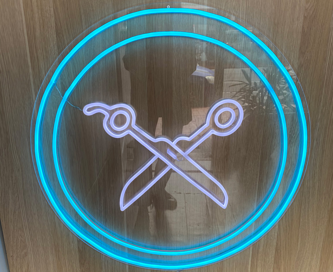 Blue Barber shop Custom Neon&reg; sign @theresidentbarber