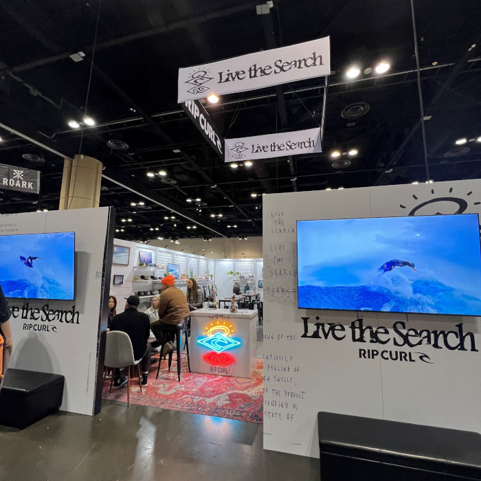 Rip Curl The Search Custom Neon&reg sign in Rip Curl's SurfExpo display booth