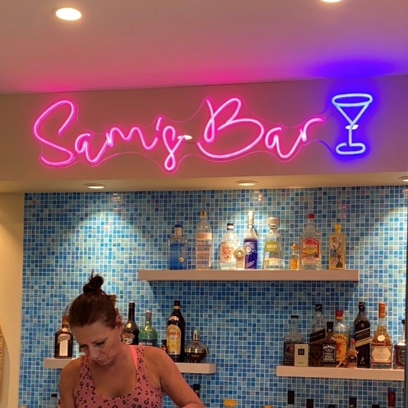 Custom Neon® pink and blue home bar sign @jacksongarlick