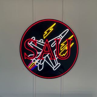 Custom Neon® multi-colored round sign on black backing