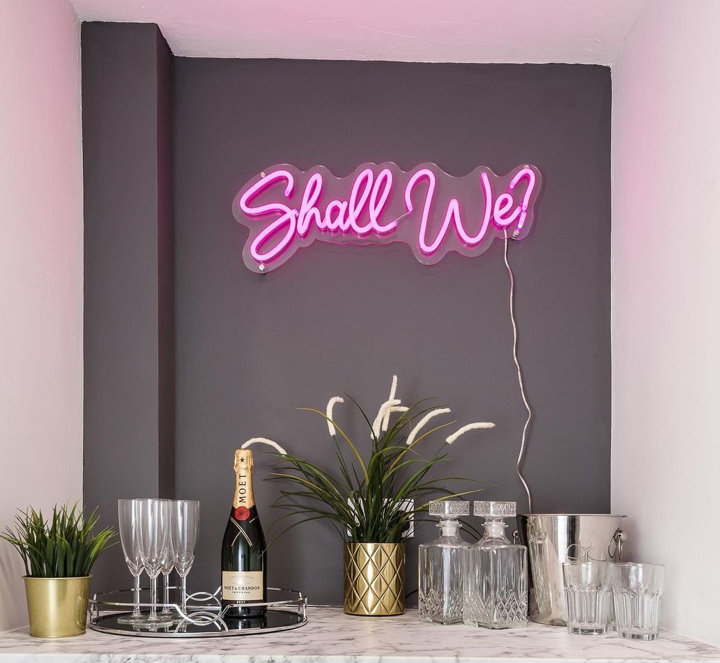 Shall we? pink Custom Neon® home bar sign @furnishthatroom