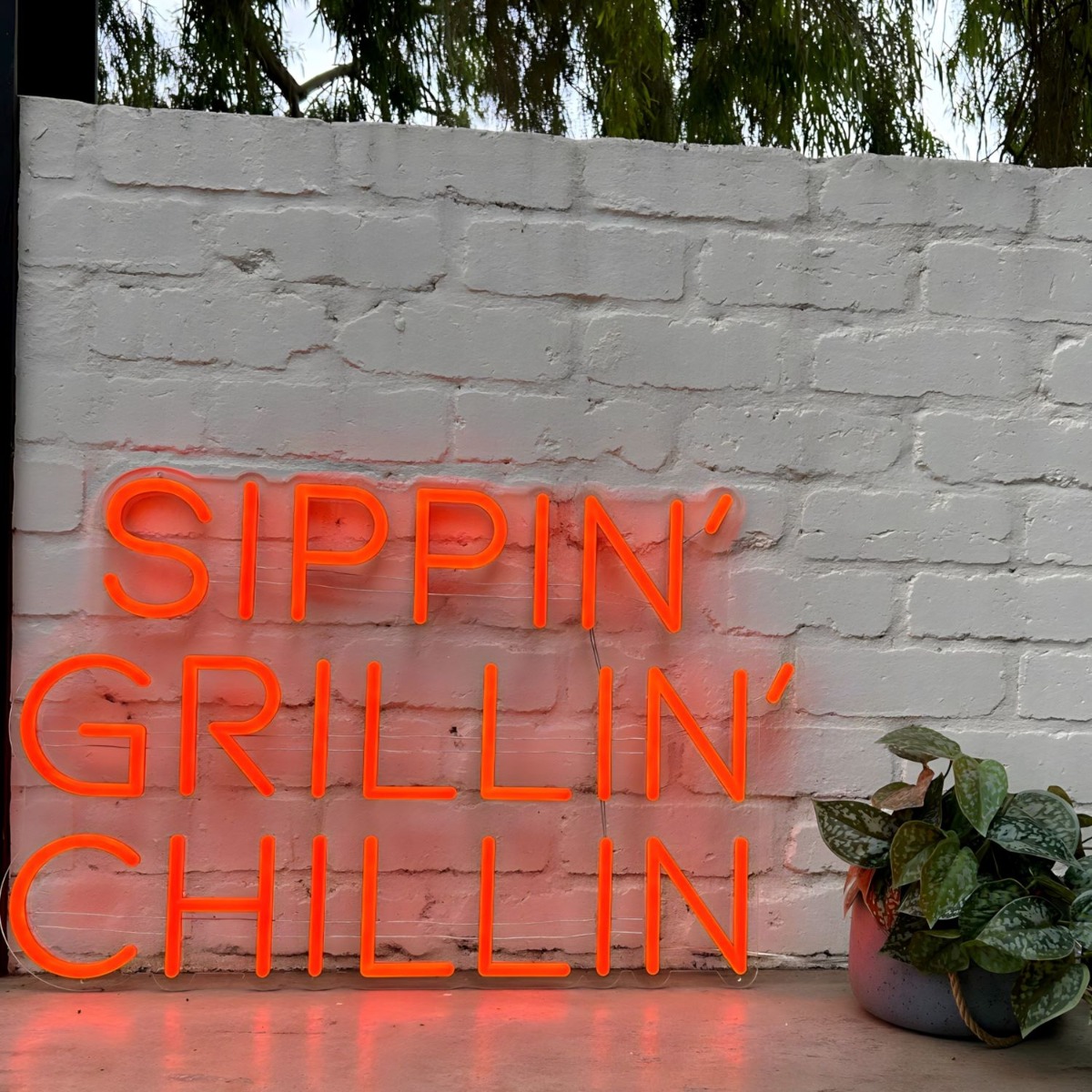 Sippin Grillin Chillin red Custom Neon® outdoor BBQ bar sign