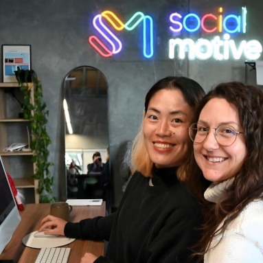 Colorful Custom Neon® office logo sign made for @social.motive