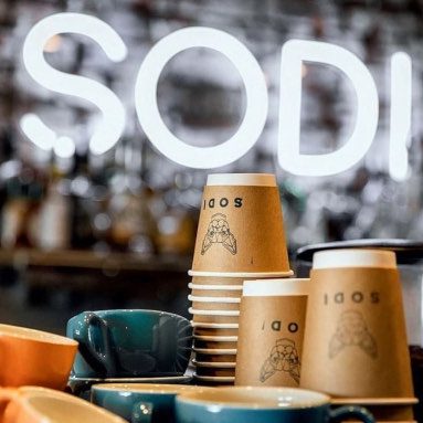 Custom Neon® white cafe name sign @sodicafe